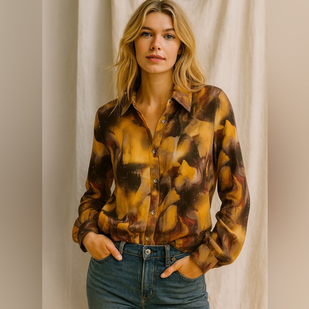 Elegant Women's Button Down Shirt in Earthy Tones